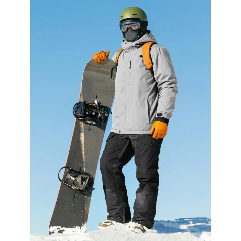 Men's Light Gray Waterproof Ski Snow Fleece Lined Warm Winter Rain Jacket
